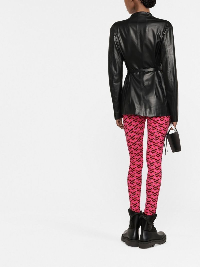 Red La Greca Print Leggings