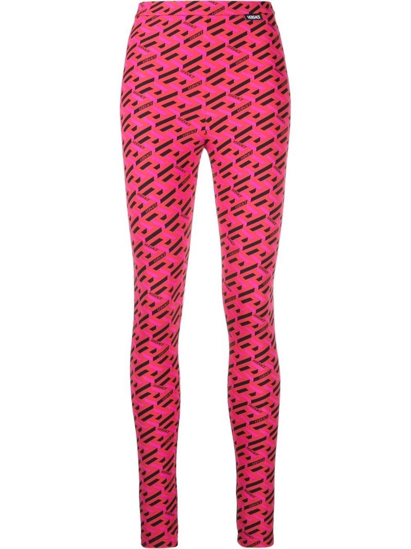 Red La Greca Print Leggings