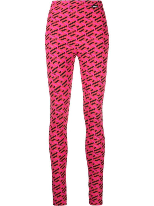 Red La Greca Print Leggings