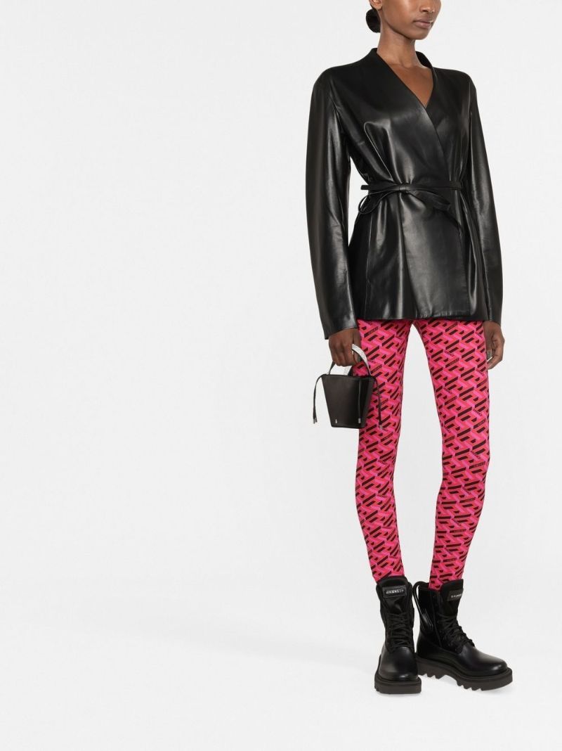 Red La Greca Print Leggings