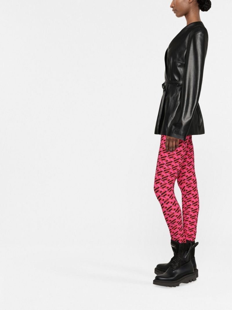 Red La Greca Print Leggings