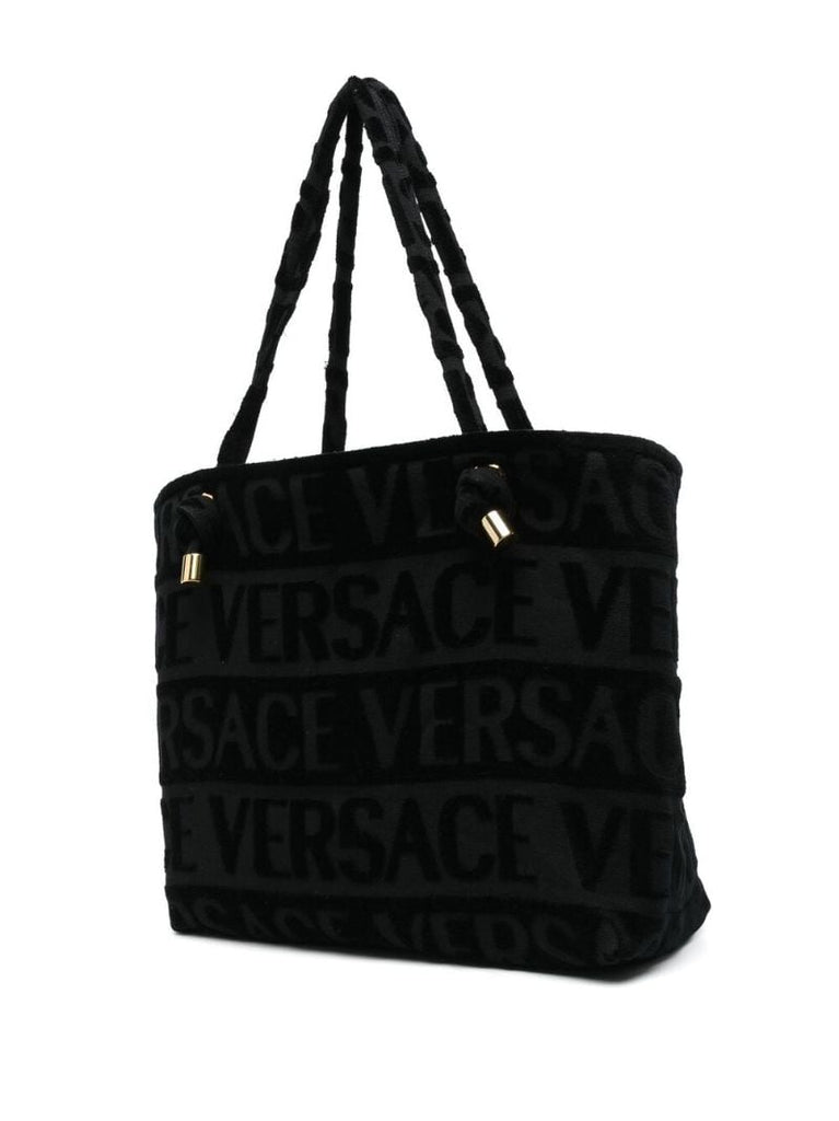 Black Cotton Medusa Embellished Tote Bag
