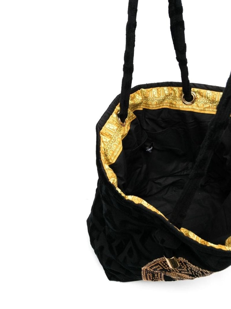 Black Cotton Medusa Embellished Tote Bag