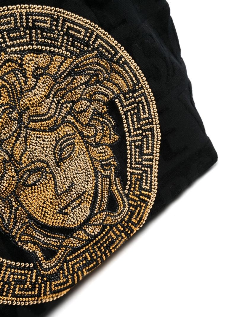 Black Cotton Medusa Embellished Tote Bag