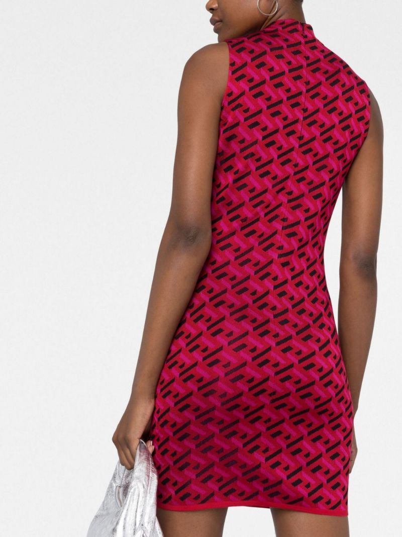 Red La Greca Jacquard Mini Dress