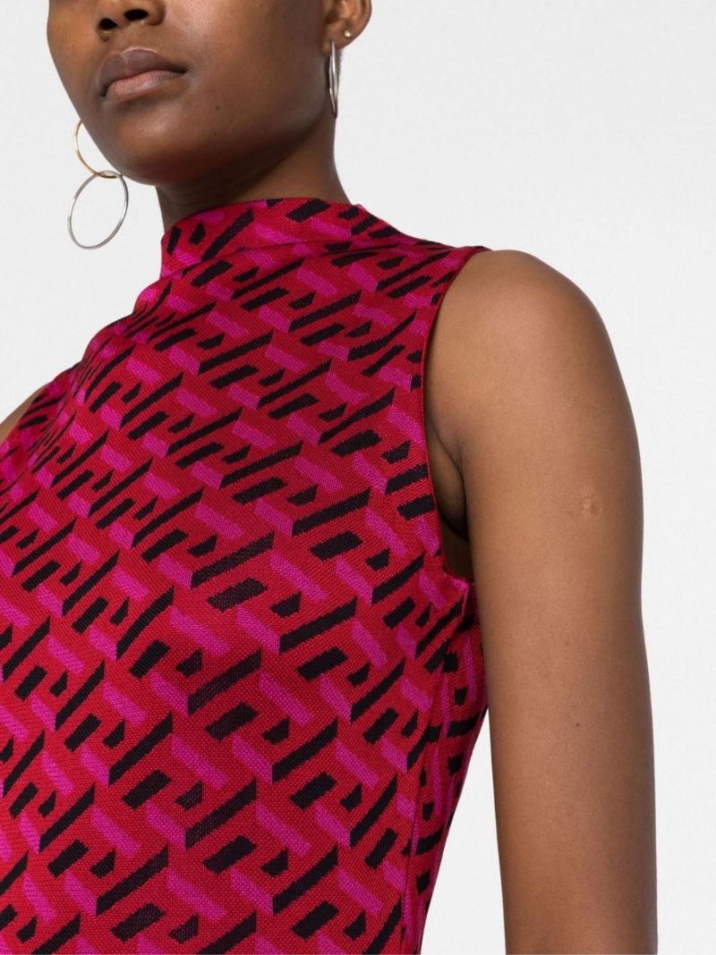 Red La Greca Jacquard Mini Dress
