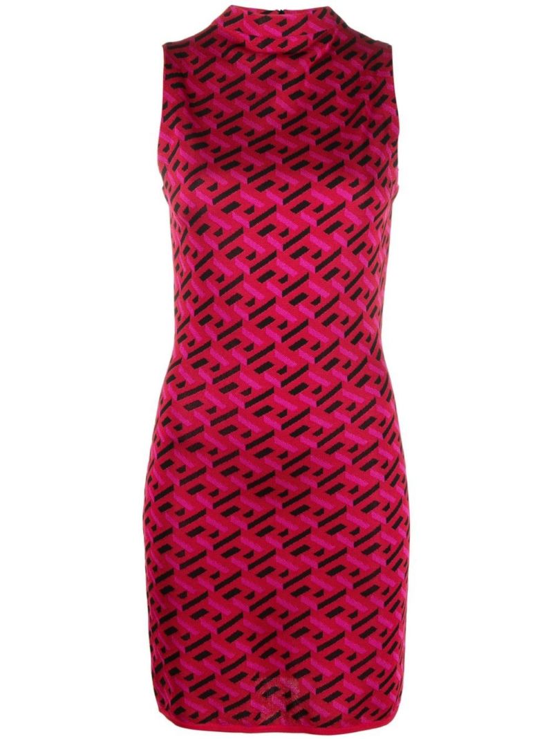Red La Greca Jacquard Mini Dress
