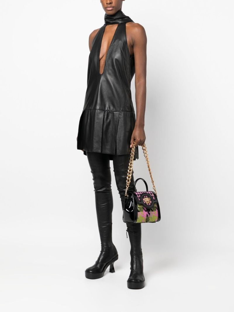 Black La Medusa Small Tweed Top Handle Bag