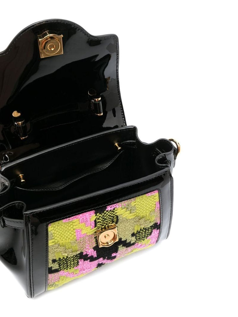 Black La Medusa Small Tweed Top Handle Bag