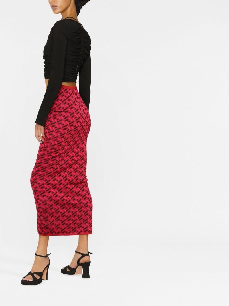 Red La Greca Jacquard Midi Skirt