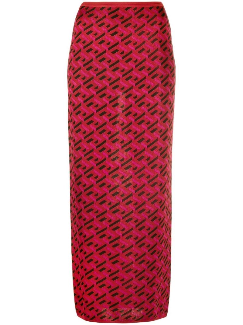 Red La Greca Jacquard Midi Skirt
