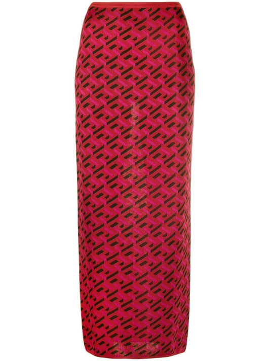 Red La Greca Jacquard Midi Skirt