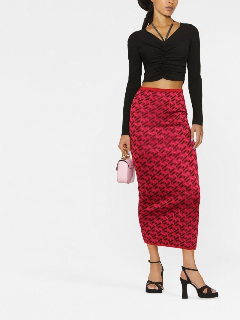 Red La Greca Jacquard Midi Skirt