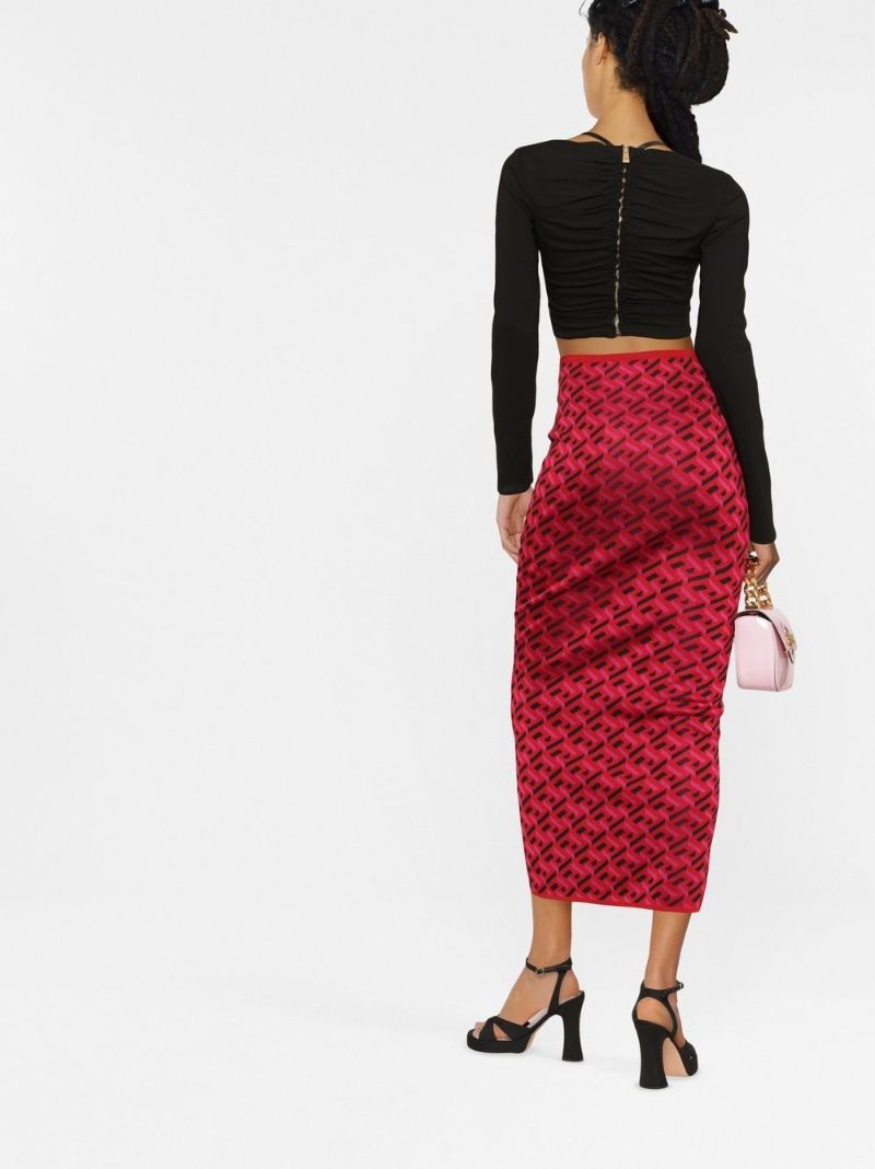 Red La Greca Jacquard Midi Skirt