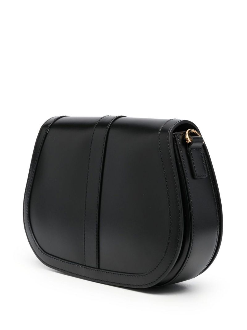 Black Greca Goddess Large Leather Shoulder Bag