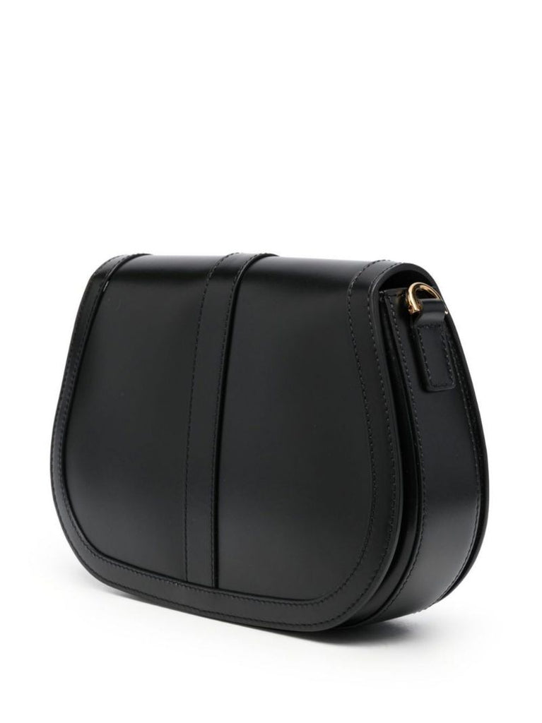 Black Greca Goddess Large Leather Shoulder Bag