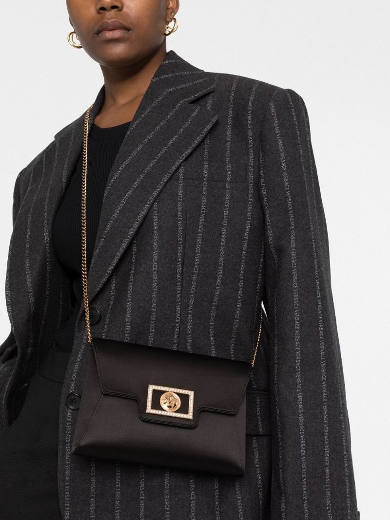 Black Crystal La Medusa Satin Clutch Bag