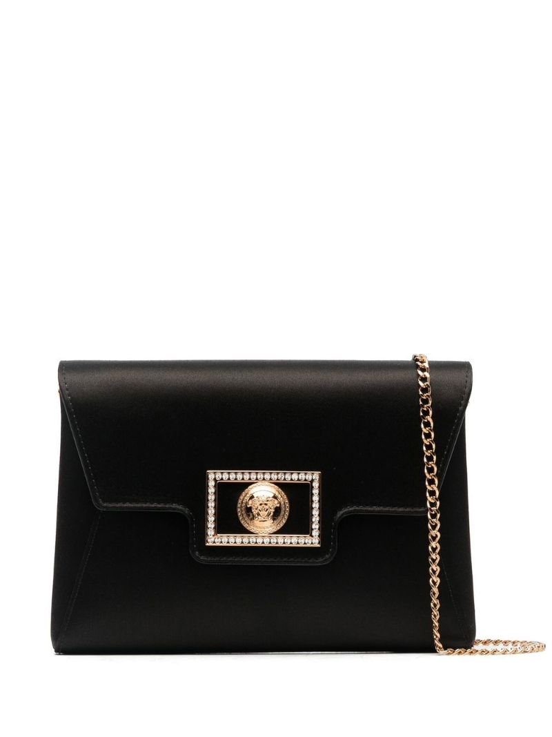 Black Crystal La Medusa Satin Clutch Bag