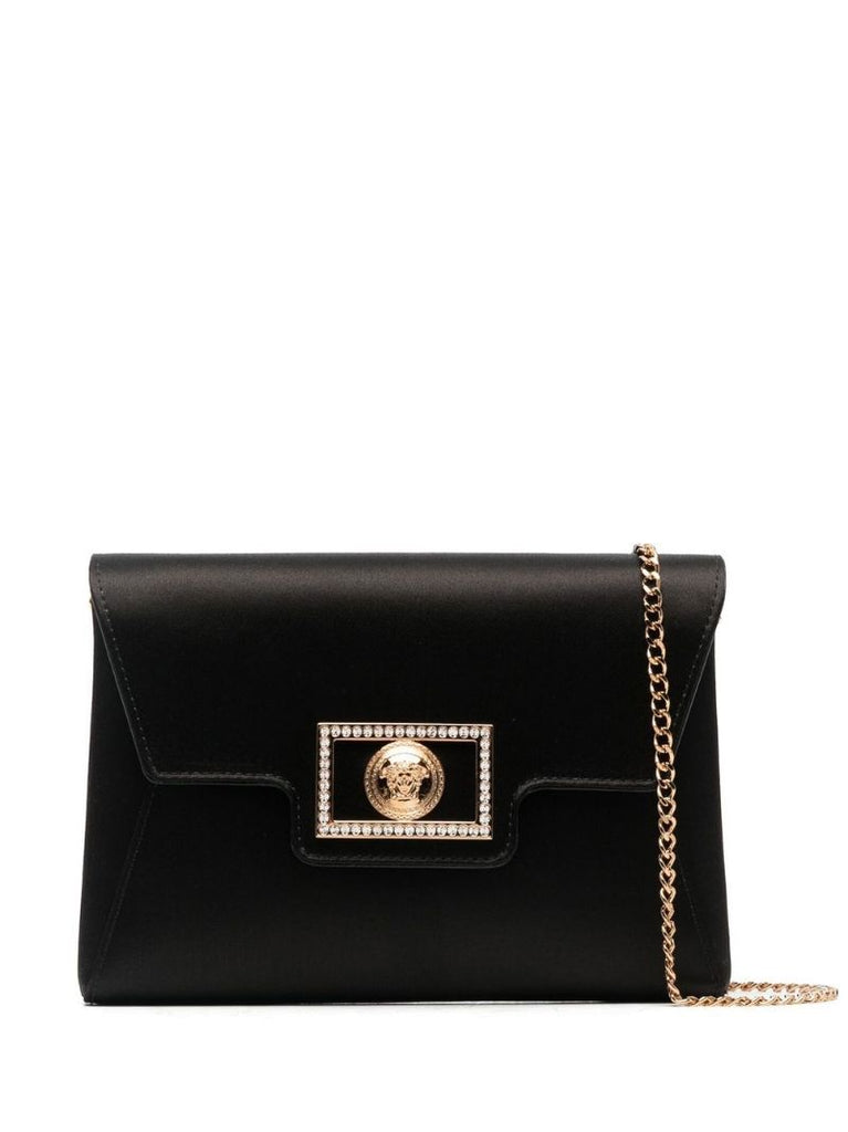 Black Crystal La Medusa Satin Clutch Bag