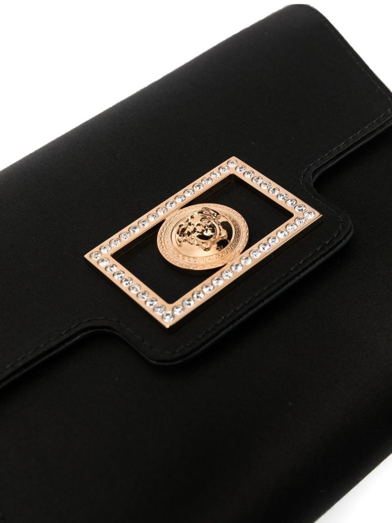 Black Crystal La Medusa Satin Clutch Bag
