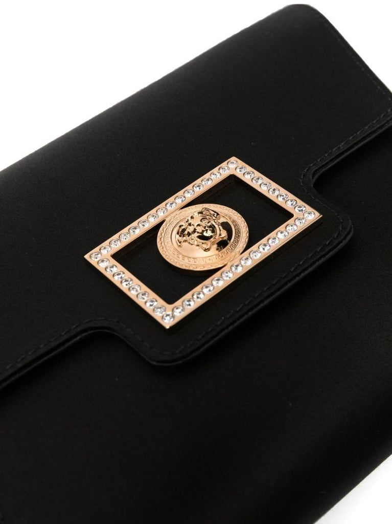 Black Crystal La Medusa Satin Clutch Bag