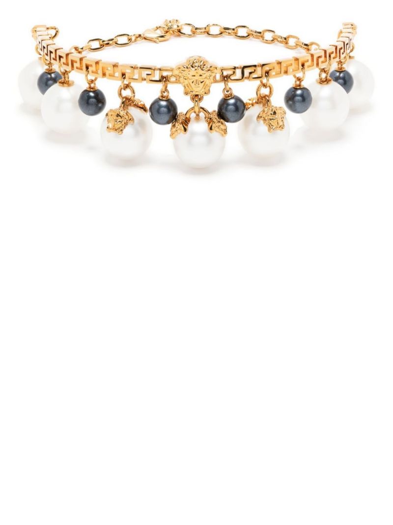 Gold-tone Medusa Faux Pearl Choker Necklace