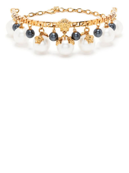 Gold-tone Medusa Faux Pearl Choker Necklace