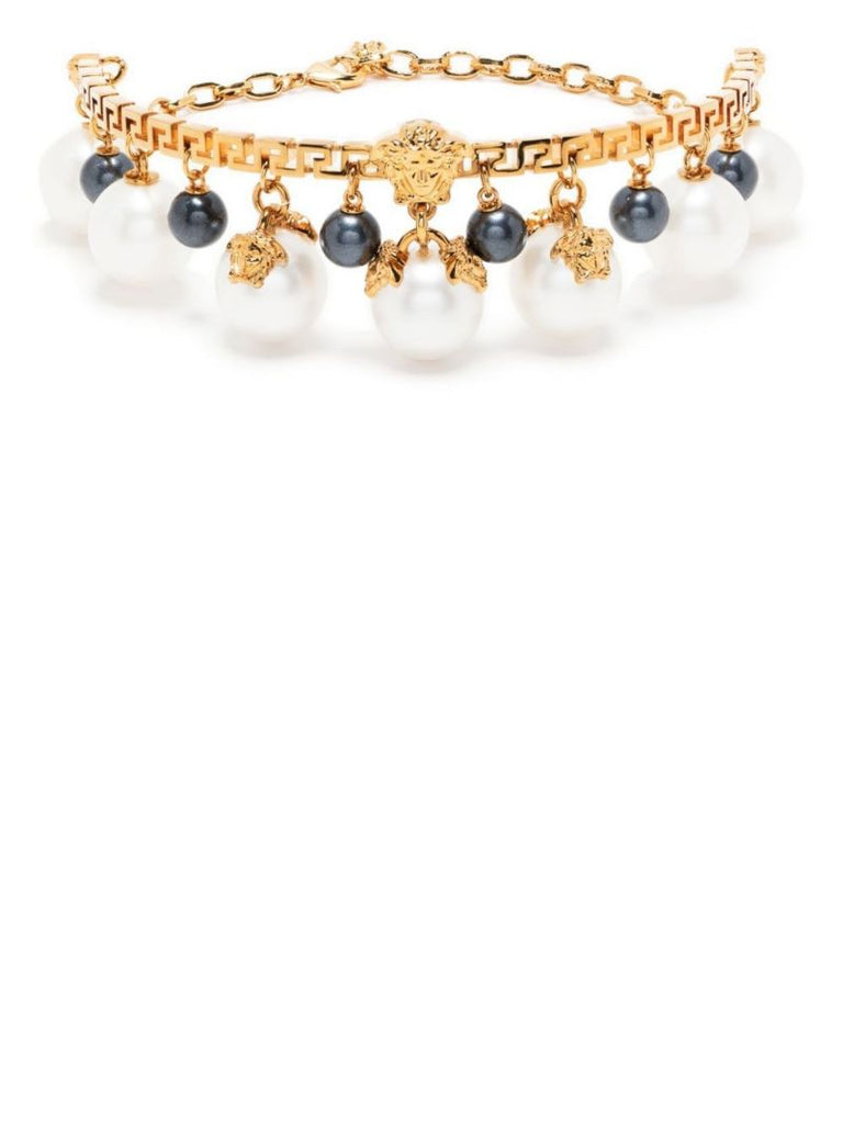Gold-tone Medusa Faux Pearl Choker Necklace