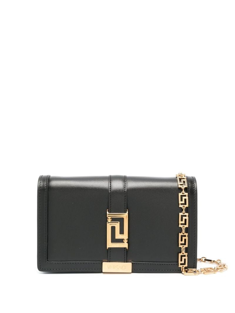 Black Greca Goddess Mini Leather Shoulder Bag