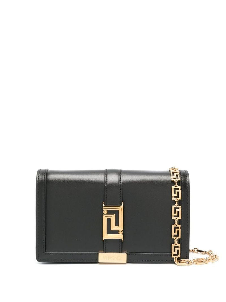 Black Greca Goddess Mini Leather Shoulder Bag
