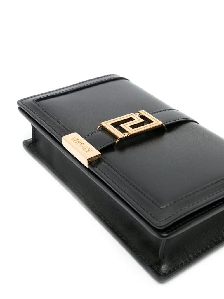 Black Greca Goddess Mini Leather Shoulder Bag