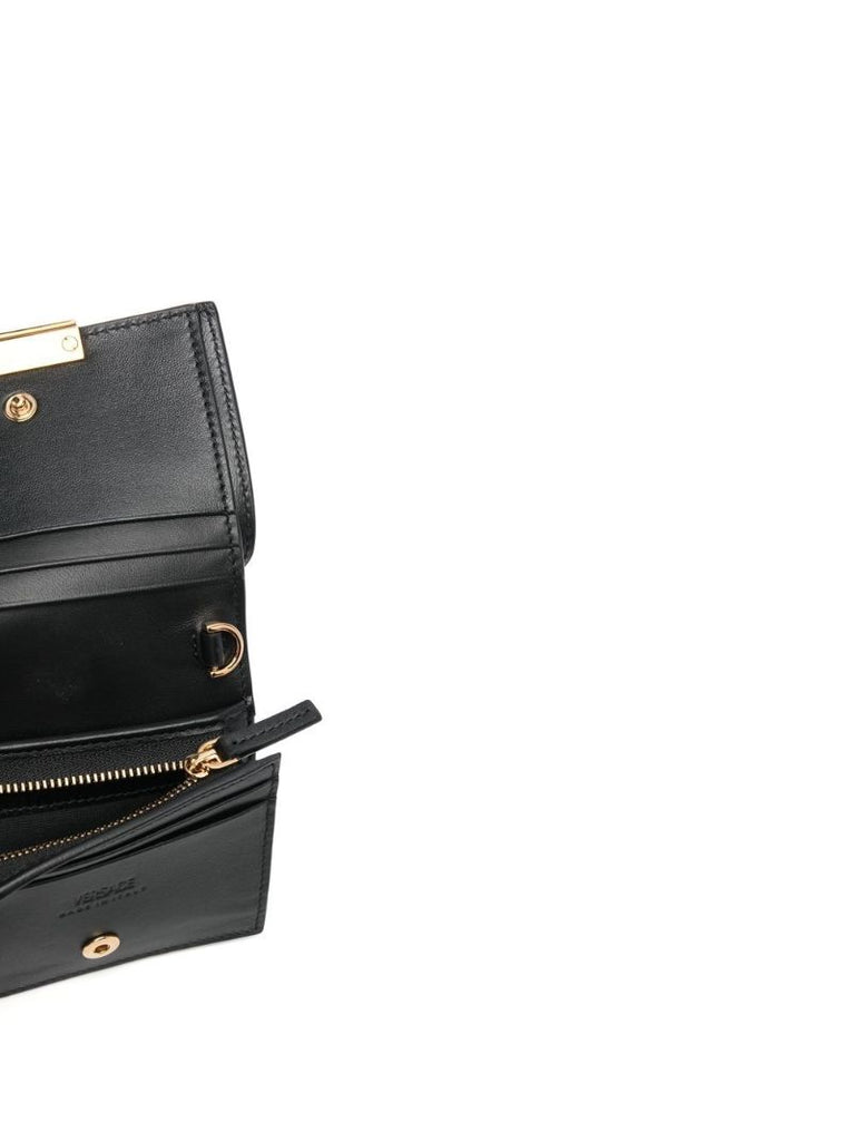 Black Greca Goddess Leather Chain Wallet