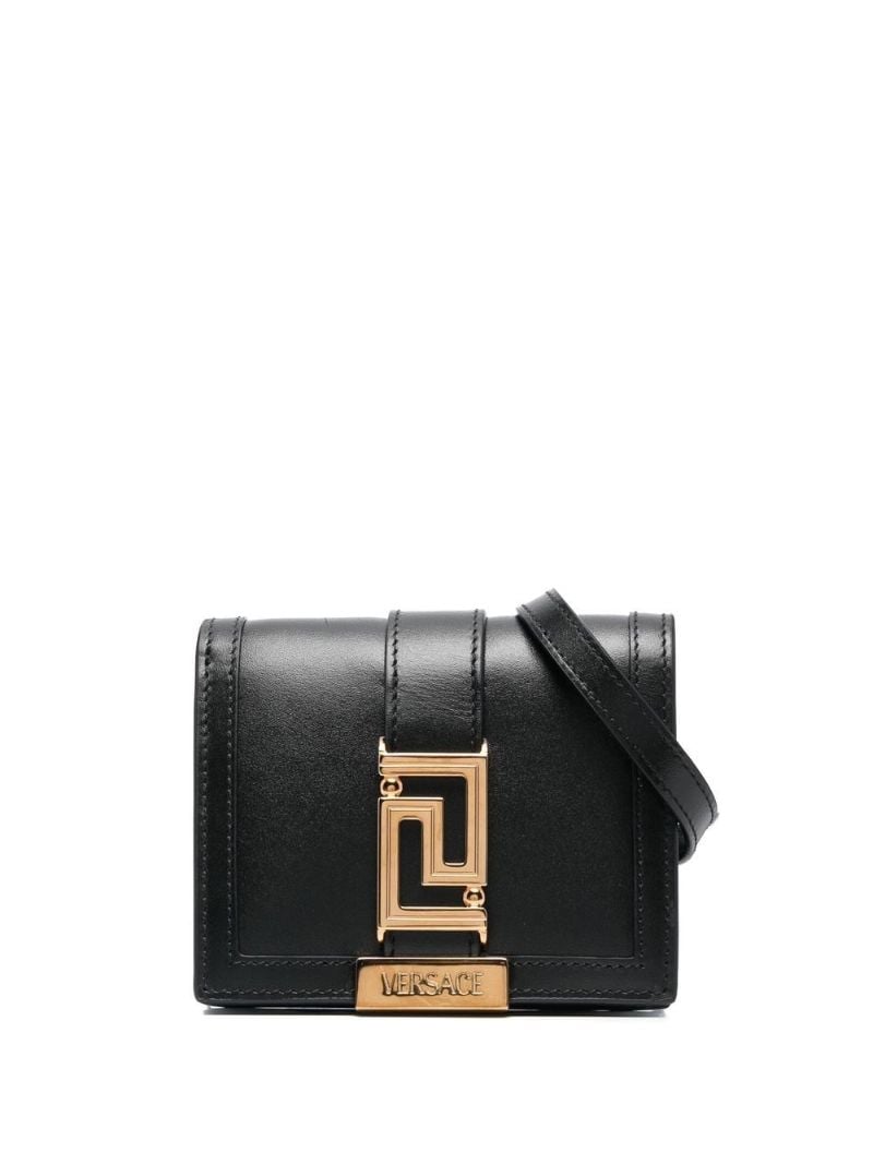 Black Greca Goddess Leather Chain Wallet