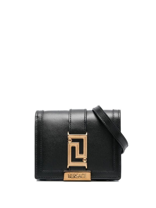 Black Greca Goddess Leather Chain Wallet