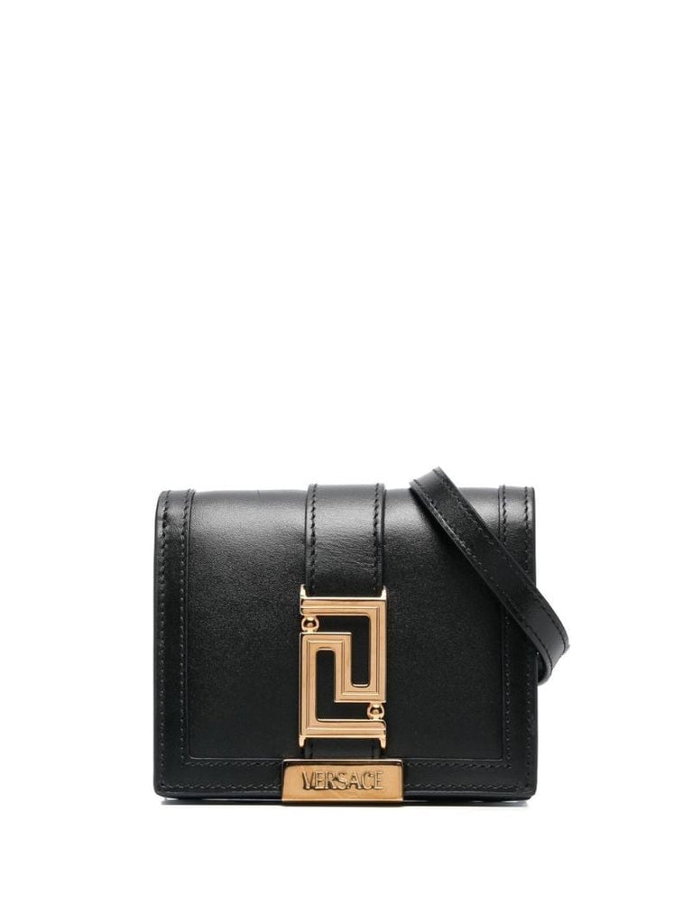Black Greca Goddess Leather Chain Wallet