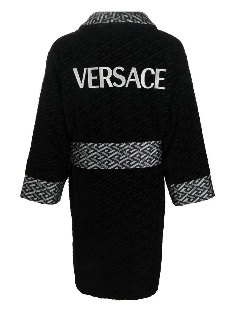 Black La Greca Cotton Robe