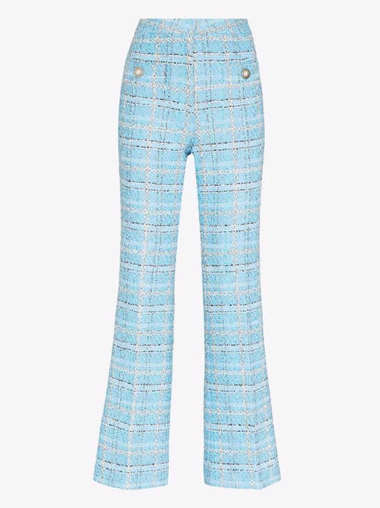 Flared Checked Tweed Trousers