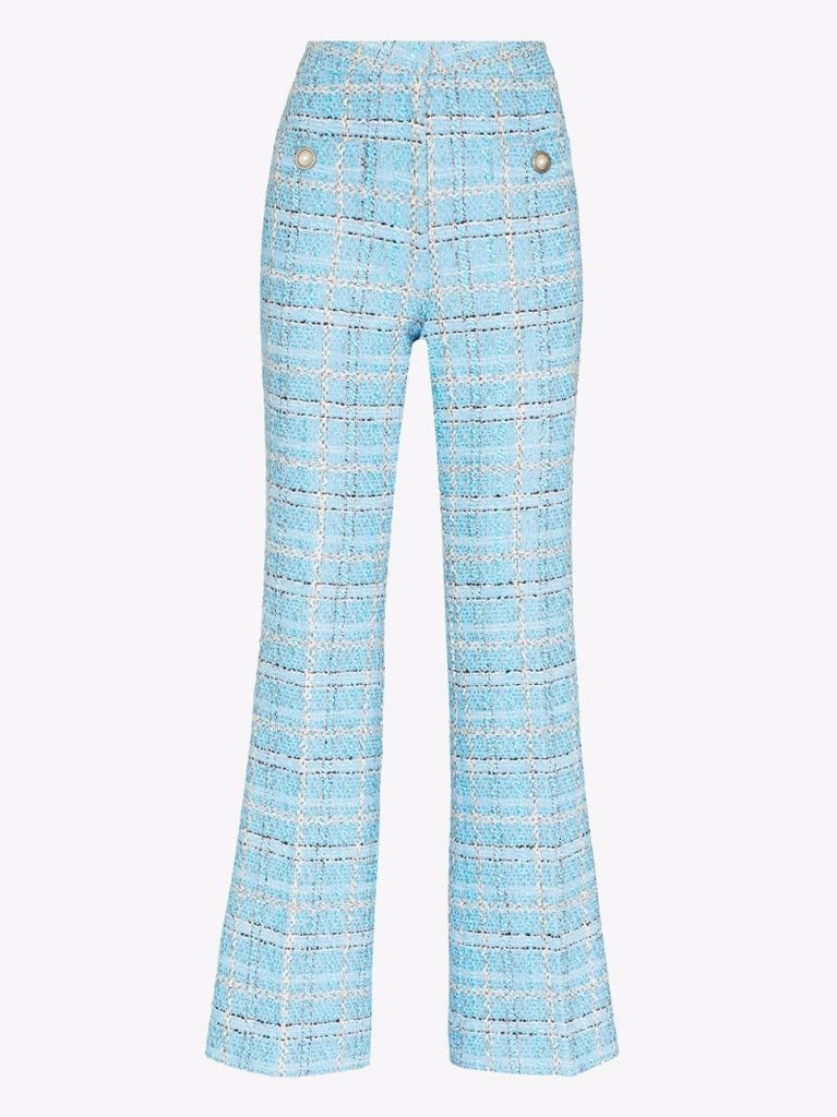 Flared Checked Tweed Trousers