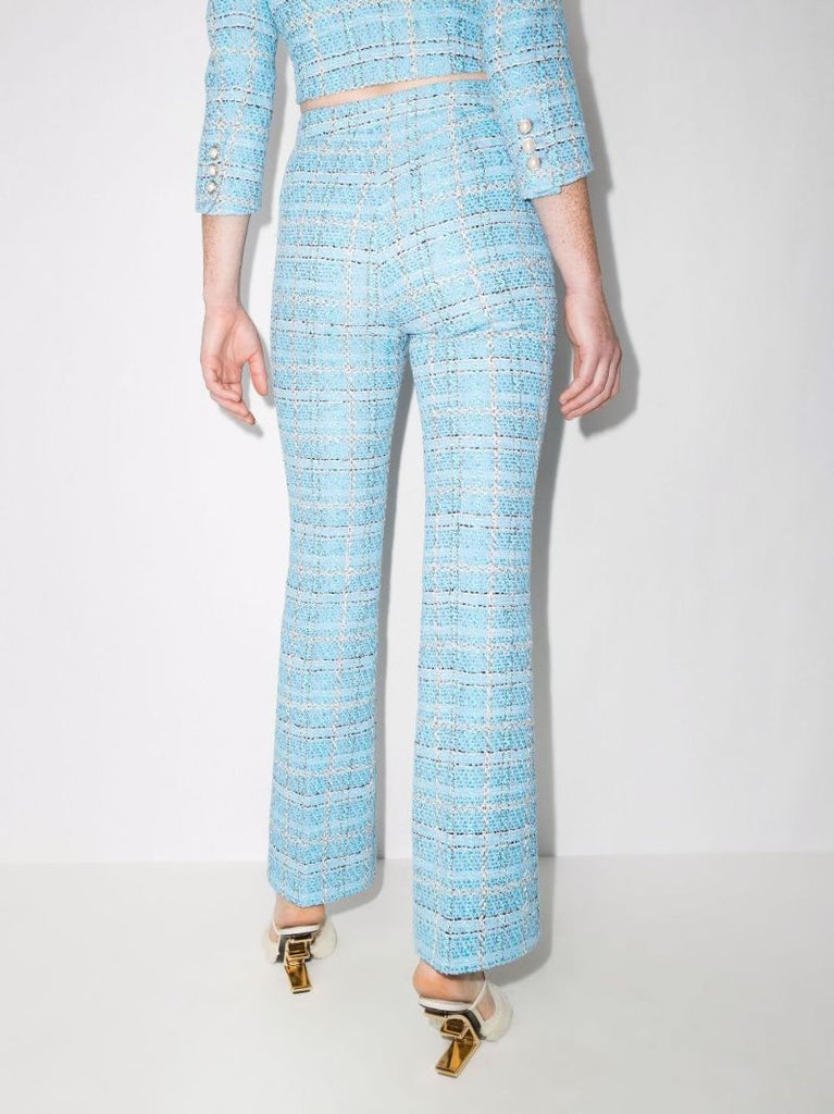 Flared Checked Tweed Trousers