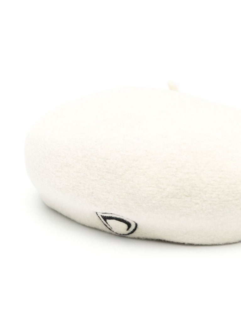 White Embroidered Wool French Beret