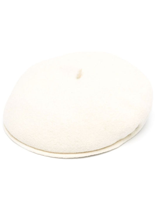 White Embroidered Wool French Beret