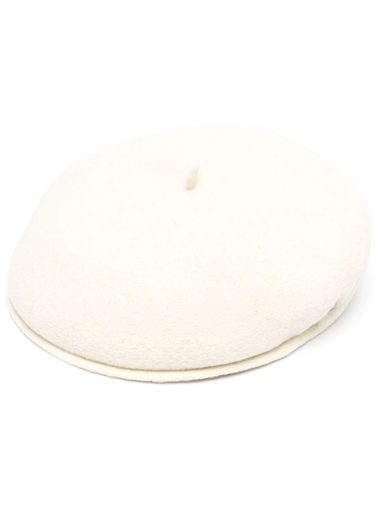 White Embroidered Wool French Beret