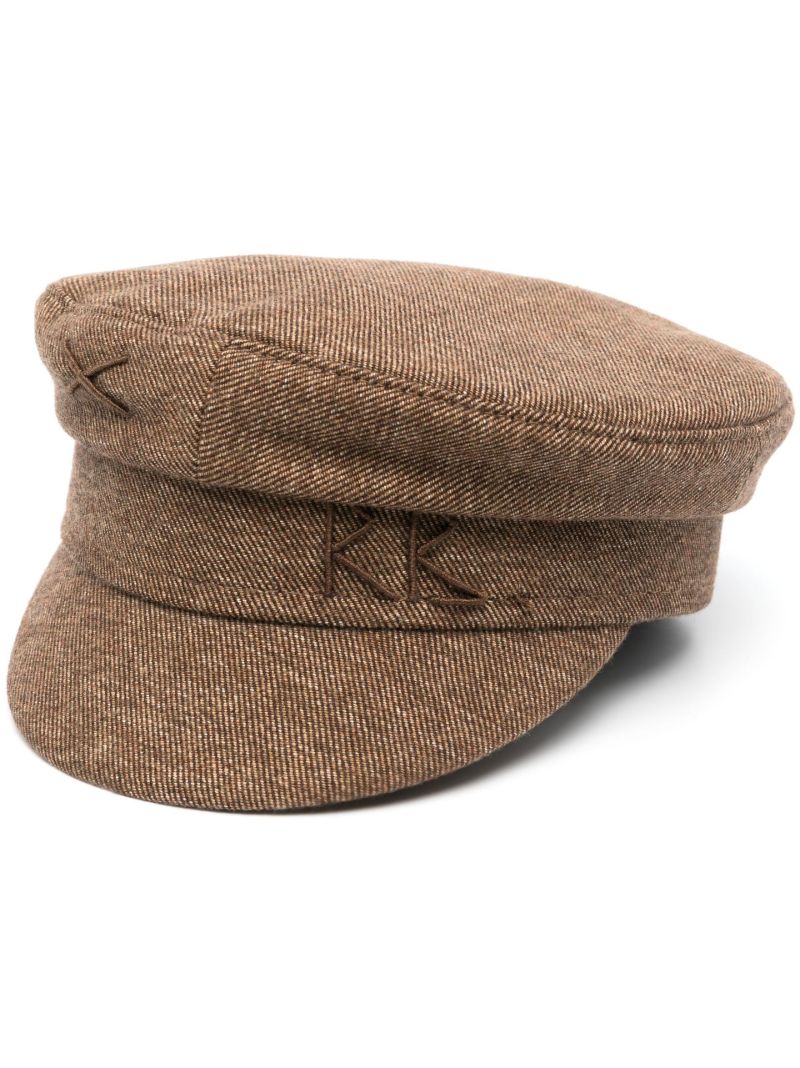 Brown Straw Embroidered Monogram Baker Boy Hat