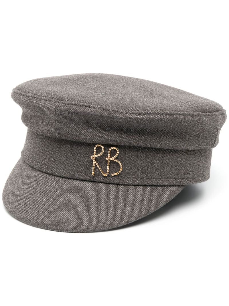 Grey Embellished Logo Baker Boy Hat