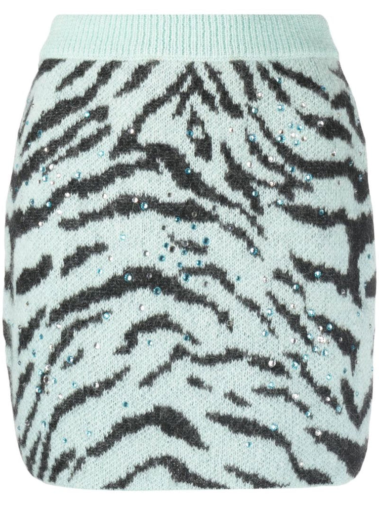 Blue Crystal Zebra Stripe Mini Skirt