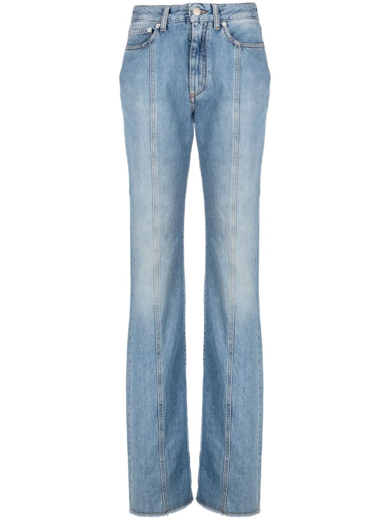 Blue Logo-embroidered High Waist Flared Jeans