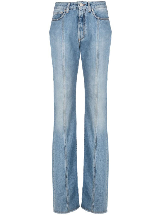 Blue Logo-embroidered High Waist Flared Jeans