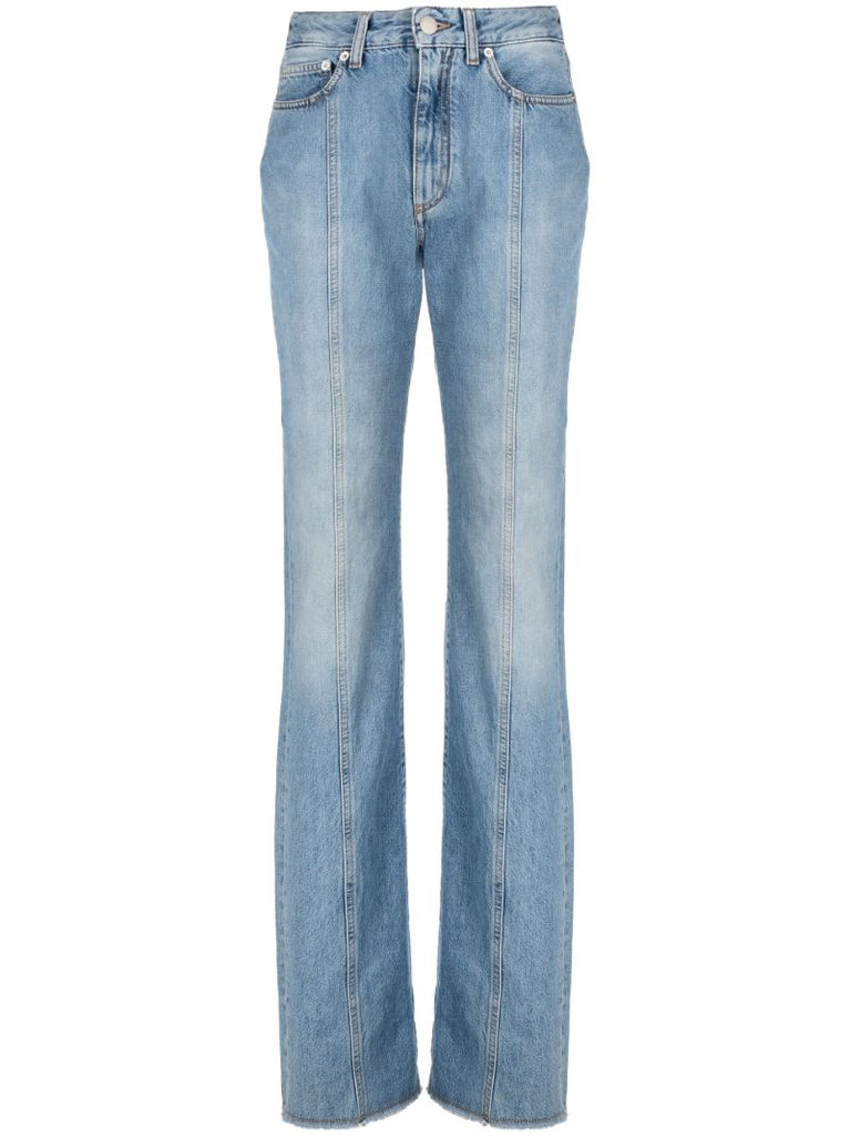 Blue Logo-embroidered High Waist Flared Jeans