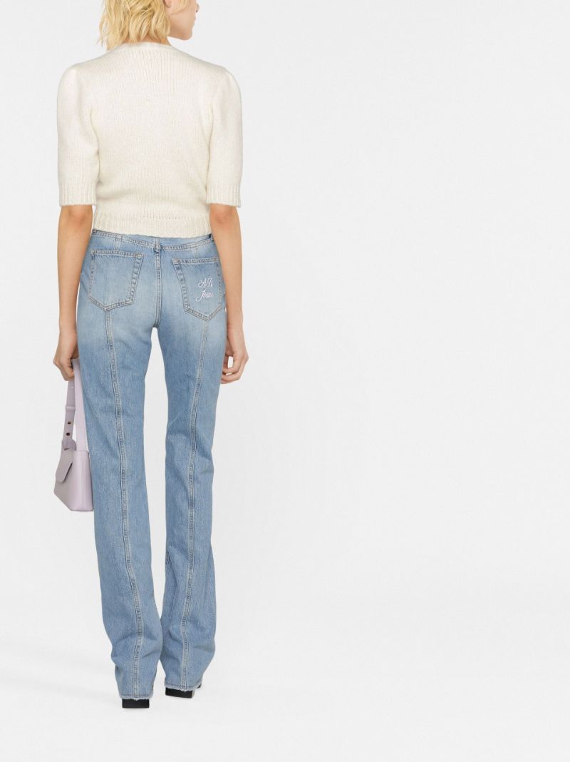 White Fruit Embroidered Short Sleeve Wool Sweater