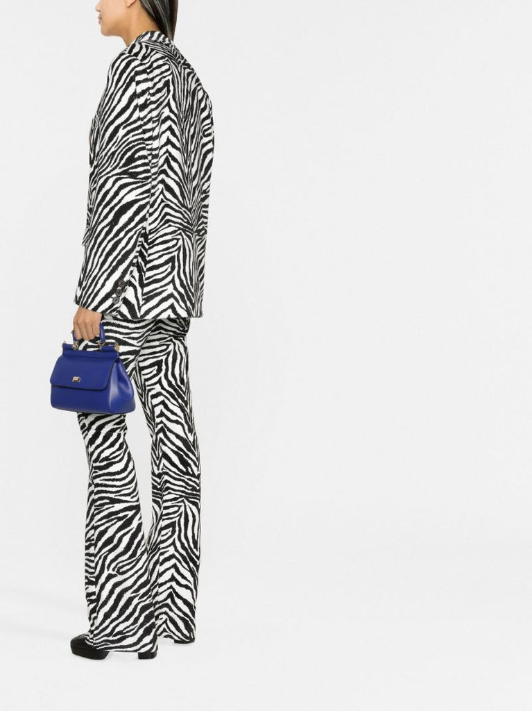 Black Zebra Print Single-breasted Velvet Blazer